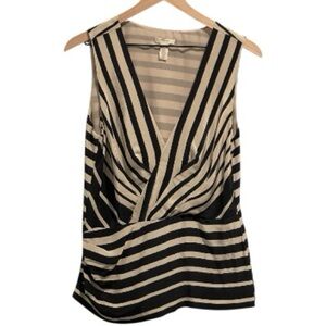J. Crew Striped Sleeveless 100% Silk Blouse, V-Neck, Size 8, Black & Taupe
